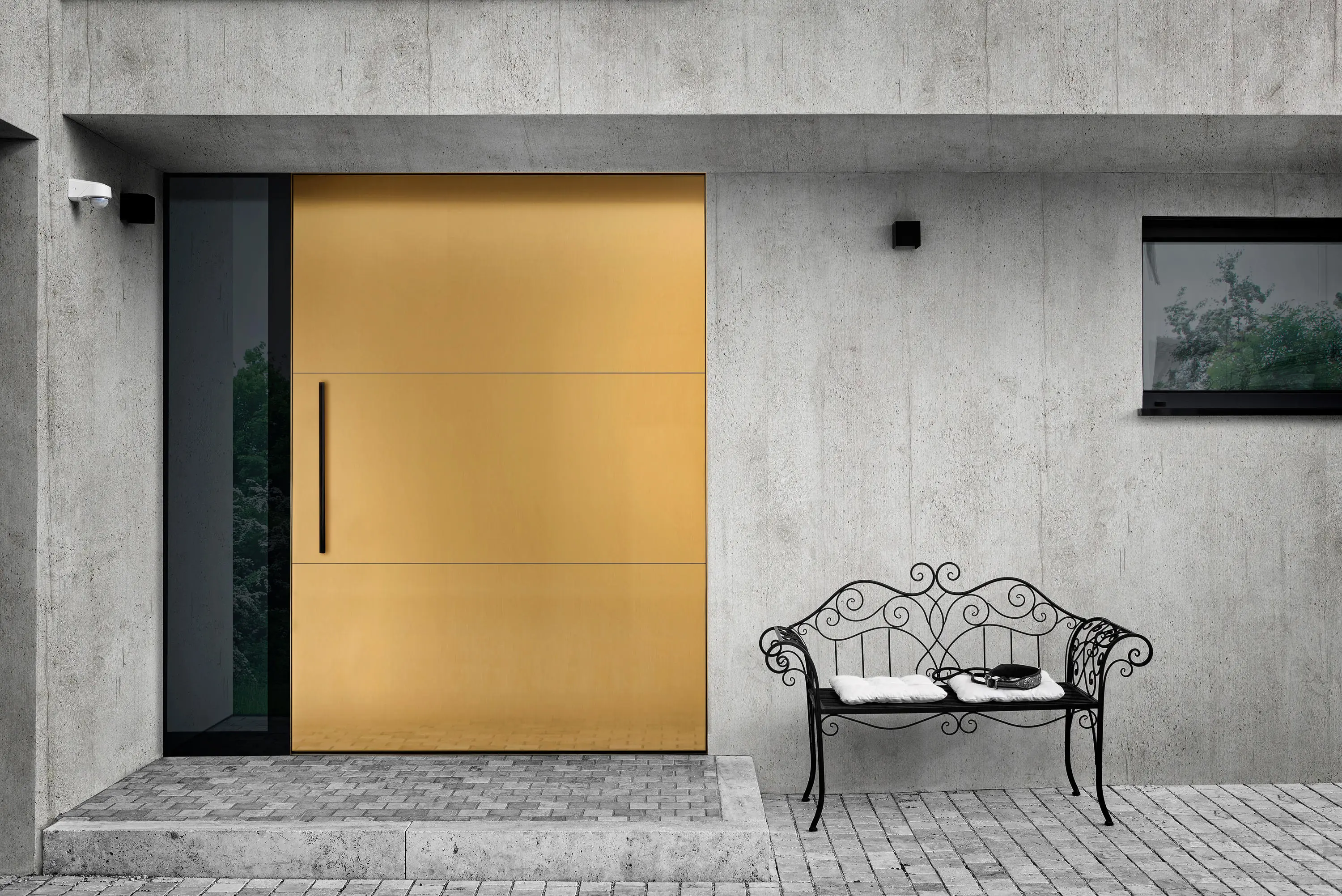 Moderne Beispiel Haustür mit glas in gelb