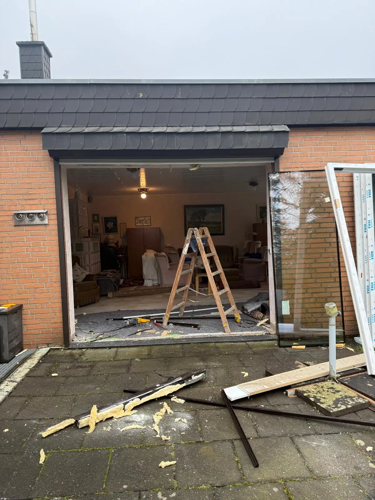Terrassentueren Ausbau waehrend der montage